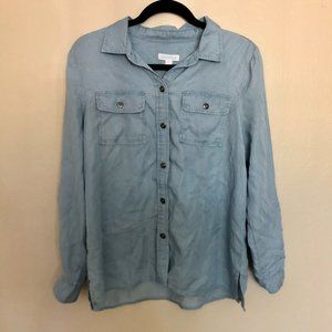 Charter Club Chambray Denim Button Up Blouse